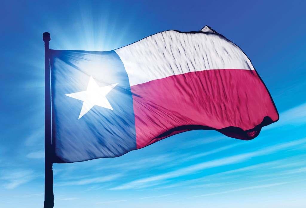 The Texas flag flying against the sky